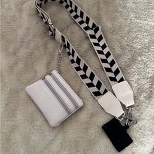 Stylish Tan and Black Crossbody Cell phone holder and wallet with Strap